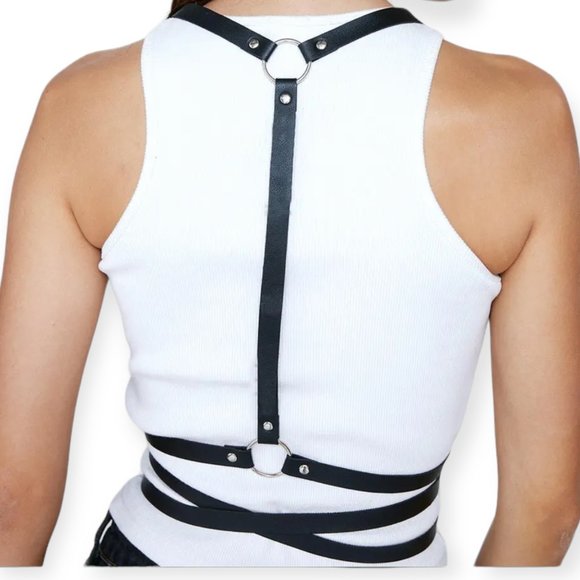 Black Chest Harness Multi Waist Wrap Belt Body Harness - NEW - Picture 3 of 5